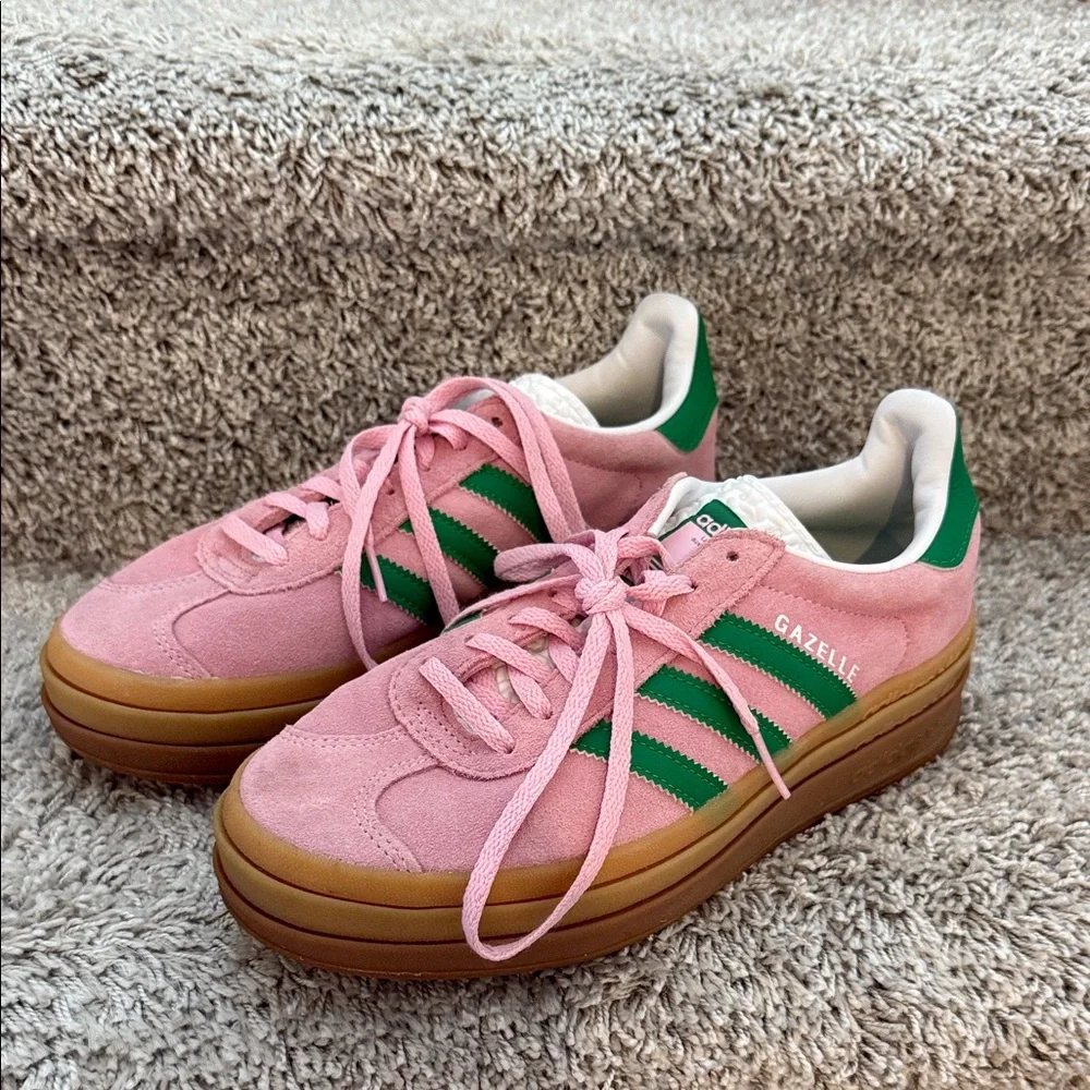 Pink/Green Adidas Gazelle Bold Sneaker - Picture 2 of 5